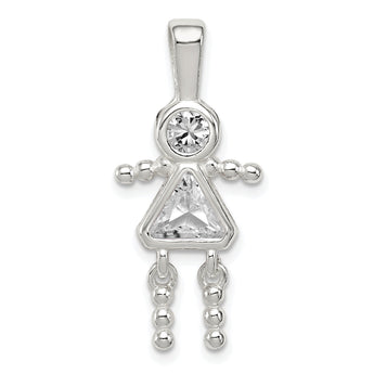 Sterling Silver Rhodium-Plated CZ April Glass Girl Pendant Elegant Birthstone Charm