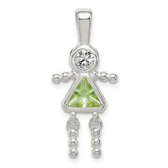 Sterling Silver Rhodium-Plated Girl Pendant with August Birthstone