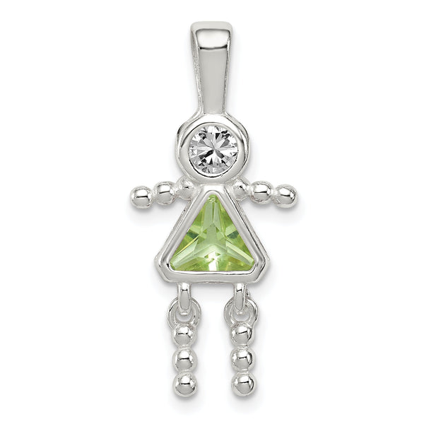 Sterling Silver Rhodium-Plated Girl Pendant with August Birthstone