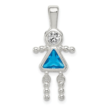 Sterling Silver December Girl Pendant with Blue CZ