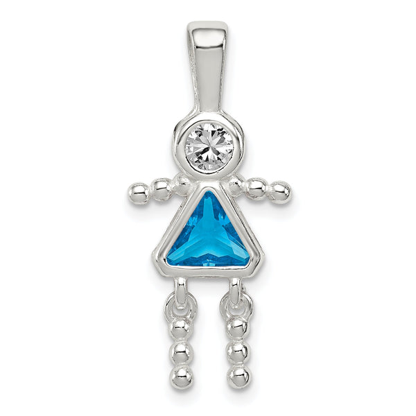 Sterling Silver December Girl Pendant with Blue CZ