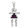 Sterling Silver 925 Girl Pendant with Rhodium-Plated CZ and February Birthstone