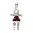 Sterling Silver Girl Pendant with Rhodium Plating and January Birthstone