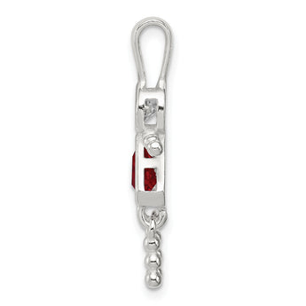 925 Rhodium-Plated Sterling Silver Girl Pendant with July Birthstone Elegance