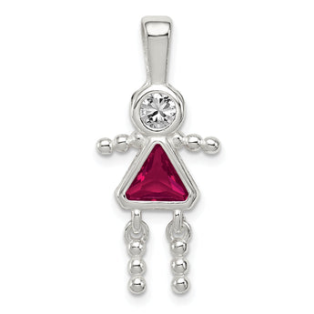 925 Rhodium-Plated Sterling Silver Girl Pendant with July Birthstone Elegance