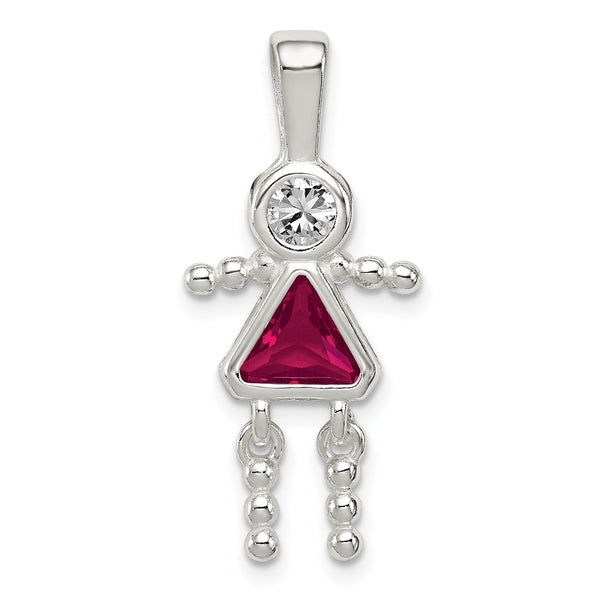 925 Rhodium-Plated Sterling Silver Girl Pendant with July Birthstone Elegance