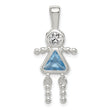 Sterling Silver March Birthstone Girl Pendant with Rhodium Finish