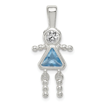 Sterling Silver March Birthstone Girl Pendant with Rhodium Finish