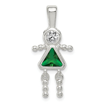 Sterling Silver May Birthstone Girl Pendant with Rhodium Finish