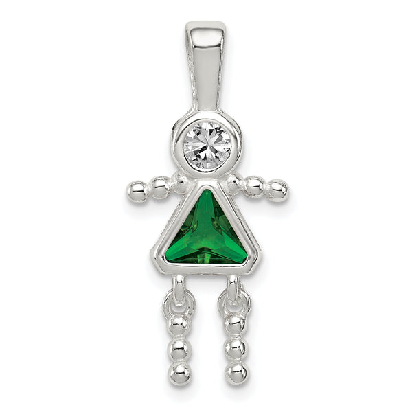 Sterling Silver May Birthstone Girl Pendant with Rhodium Finish