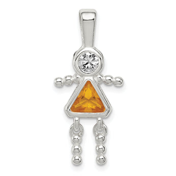 Sterling Silver 925 Girl Pendant with Rhodium Plating and November CZ