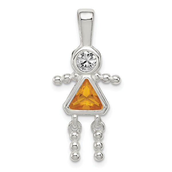 Sterling Silver 925 Girl Pendant with Rhodium Plating and November CZ