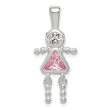 Sterling Silver 925 October Birthstone Girl Pendant with Pink CZ