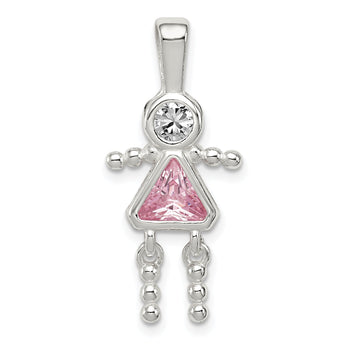 Sterling Silver 925 October Birthstone Girl Pendant with Pink CZ