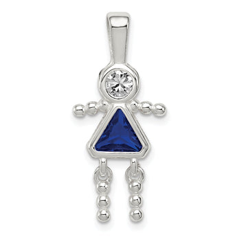 Sterling Silver Girl Pendant with September Birthstone Charm by