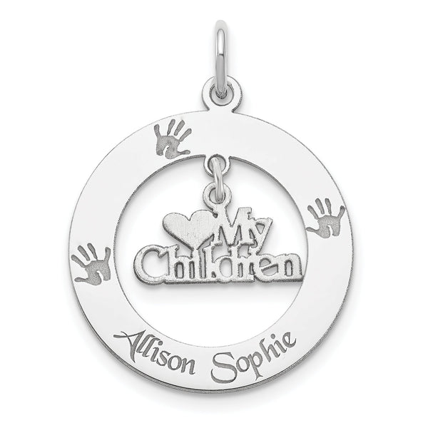 Sterling Silver Rhodium-plated Personalizable My Children Charm