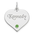 Sterling Silver/Rhodium-plated Personalized Heart with Birthstone Charm