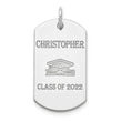 Sterling Silver Rhodium-plated Personalizable Graduation Dog Tag Charm