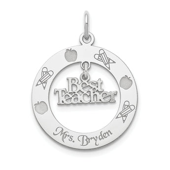 Sterling Silver Rhodium-plated Personalizable Best Teacher Charm