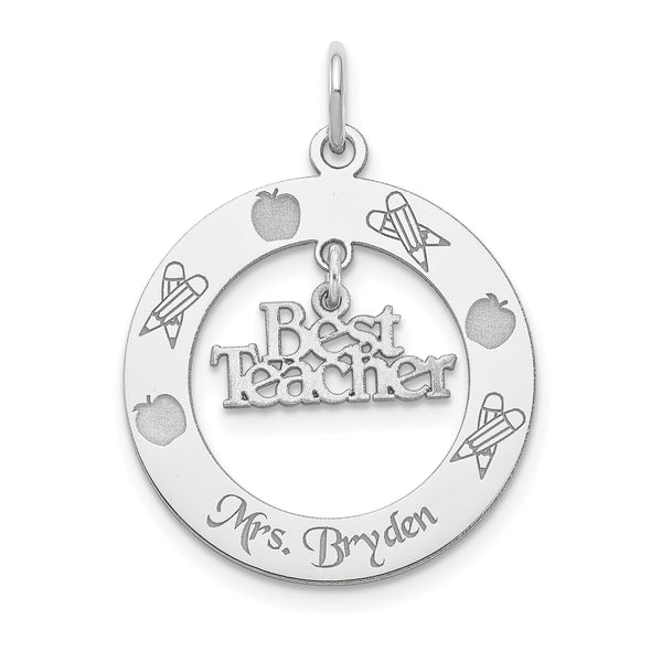 Sterling Silver Rhodium-plated Personalizable Best Teacher Charm