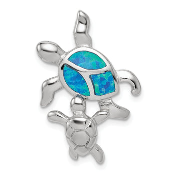 Sterling Silver Opal Turtle Pendant with Rhodium Finish