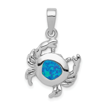 Sterling Silver Opal Inlay Crab Pendant with Rhodium Polish