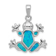 Sterling Silver Opal Frog Pendant with Rhodium Plated Finish