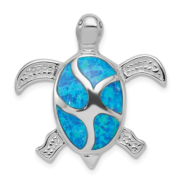 Sterling Silver Opal Turtle Pendant with Rhodium-Plated Finish
