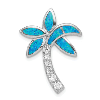 Sterling Silver 925 Palm Tree Pendant with CZ & Opal Inlay