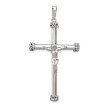 Sterling Silver Polished Textured Hollow Crucifix Pendant