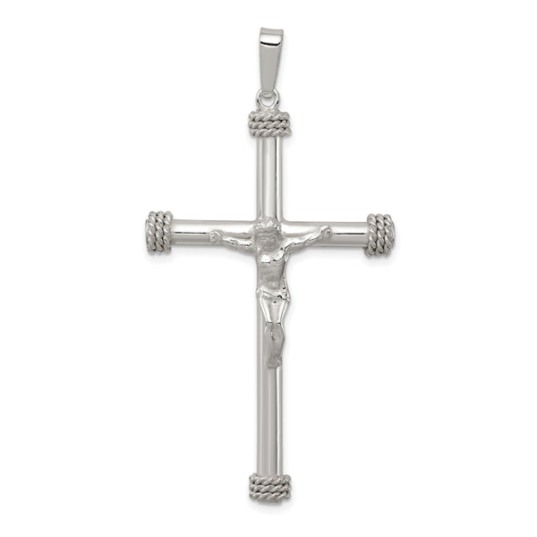 Sterling Silver Polished Textured Hollow Crucifix Pendant