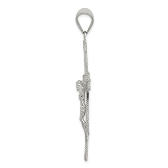 Sterling Silver Polished Beaded Filigree Crucifix Pendant