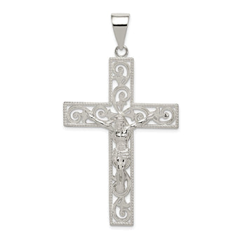 Sterling Silver Polished Beaded Filigree Crucifix Pendant