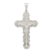 Sterling Silver Polished & Textured Large Floral Cross w/Jesus Pendant
