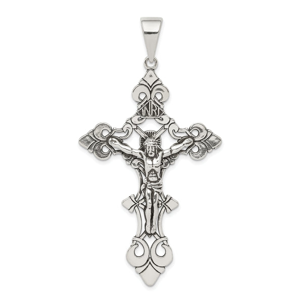Sterling Silver Antiqued Large INRI Crucifix Pendant