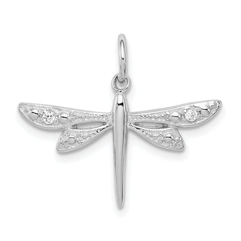 Sterling Silver Rhodium-plated CZ Dragonfly Pendant