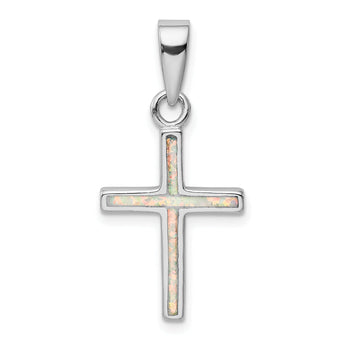 925 Sterling Silver Opal Cross Pendant with Rhodium Polished Finish