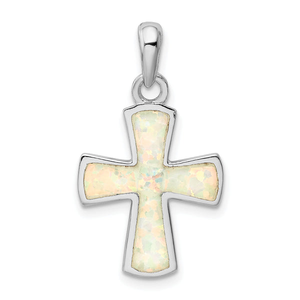 Sterling Silver 925 Polished Opal Cross Pendant with Rhodium Plating