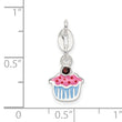 Sterling Silver Cupcake Charm with Garnet and Enamel Finish