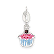 Sterling Silver Cupcake Charm with Garnet and Enamel Finish