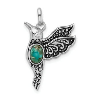 Sterling Silver Hummingbird Pendant with Turquoise Accent