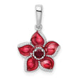 Sterling Silver Ruby Enamel Flower Pendant with Polished Rhodium Finish