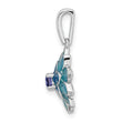 Sterling Silver Sapphire Enamel Flower Pendant Elegant Blue Accent