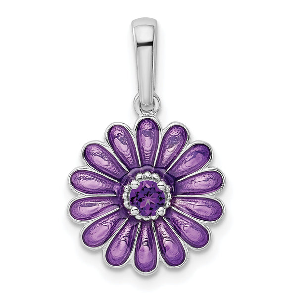 Sterling Silver 925 Amethyst Pendant with Elegant Purple Enamel