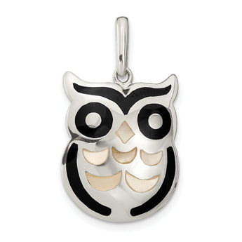 Sterling Silver 925 Owl Pendant with Onyx and MOP Elegant Design
