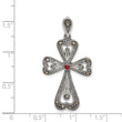 Sterling Silver Antiqued Marcasite and Garnet Cross Pendant - Birthstone Company