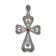 Sterling Silver Antiqued Marcasite and Garnet Cross Pendant - Birthstone Company