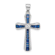 Sterling Silver Rhodium-plated CZ & Lab Cr. Blue Spinel Cross Pendant