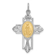 Sterling Silver Rhodium-plated Gold Tone Miraculous Medal Cross Pendant
