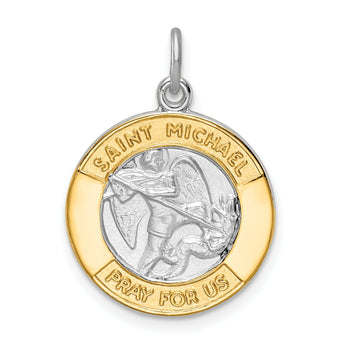 Sterling Silver Rhodium-plated & Gold Tone St. Michael Medal